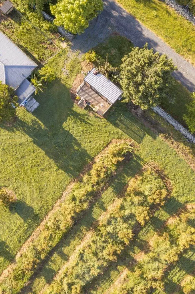 birds eye view of tiny away avocado accomodation and farm